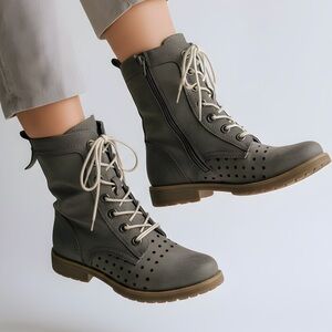 Roxy Gray Combat Pierced Moto Boots